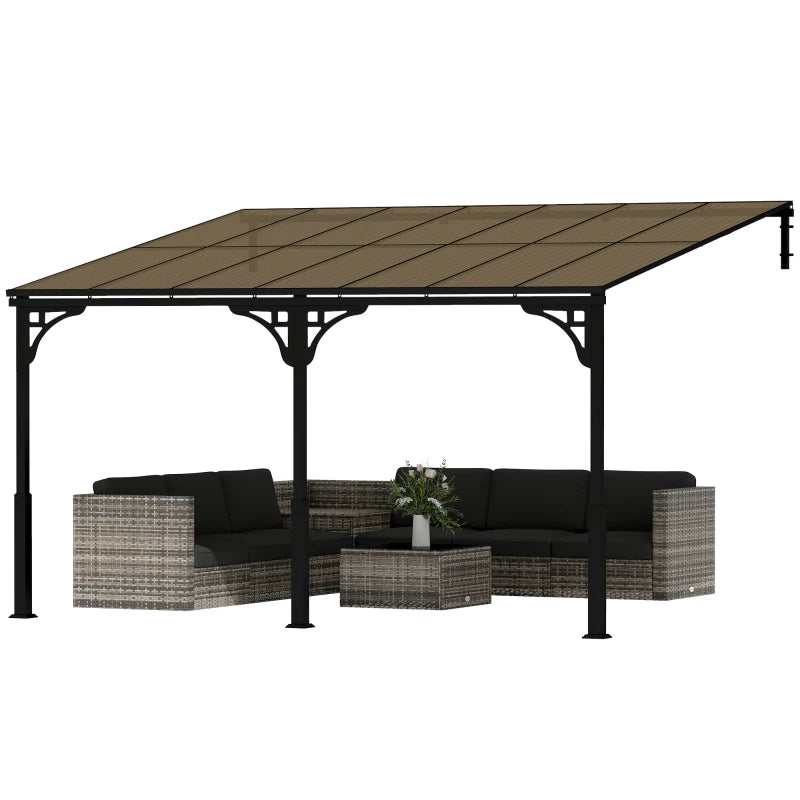 13' x 10' Lean-to Hardtop Wall-Mounted Outdoor Pergola - Durable Polycarbonate Roof & Metal Frame