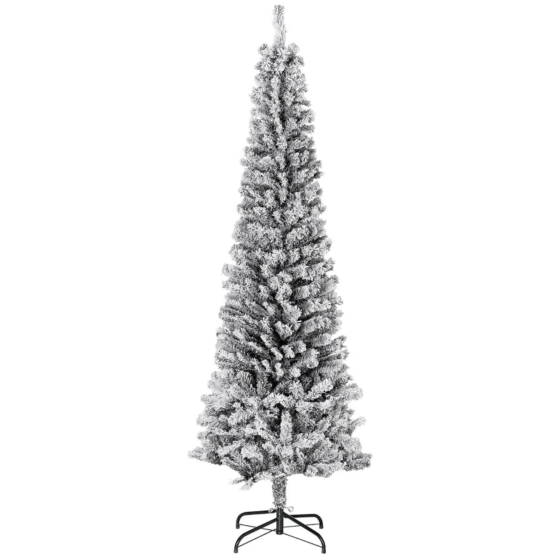 6ft 492-Tip Unlit Snow Flocked Slim Artificial Pencil Christmas Holiday Fake Xmas Tree, Black