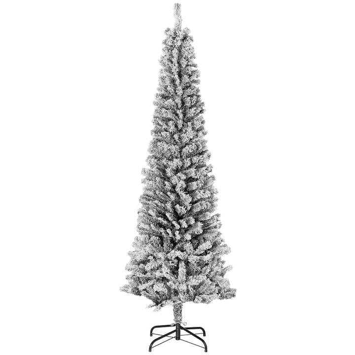 6ft 492-Tip Unlit Snow Flocked Slim Artificial Pencil Christmas Holiday Fake Xmas Tree, Black