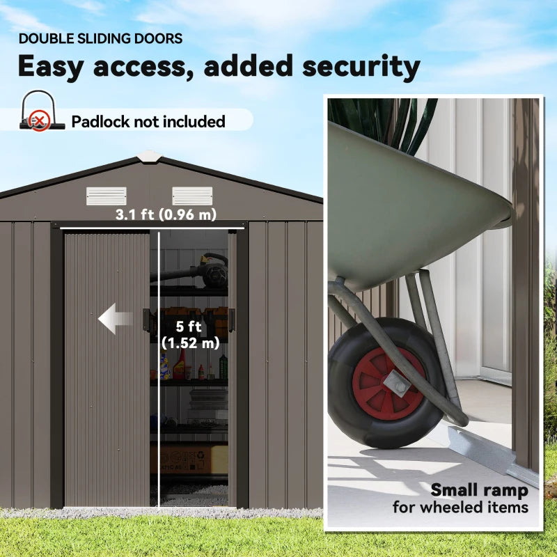 9.1'x6.4'x6.3' Metal Garden Storage Shed with Foundation Kit - Durable Weather-Resistant Tool Storage