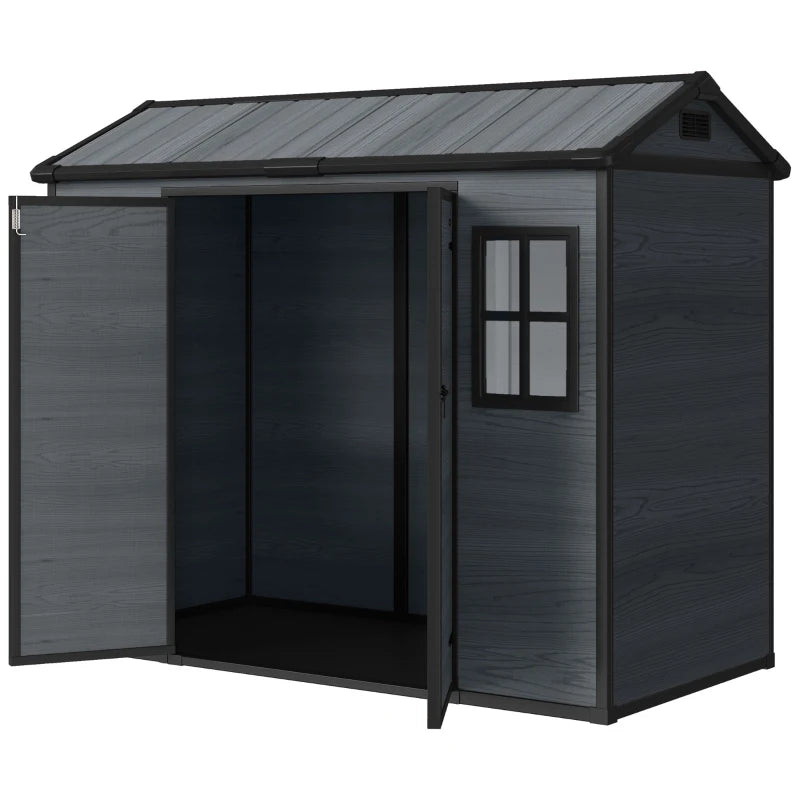 Resin Garden Shed Wood-Effect Outdoor Storage with Floor and Lockable Doors - Spacious Weather-Resistant Storage