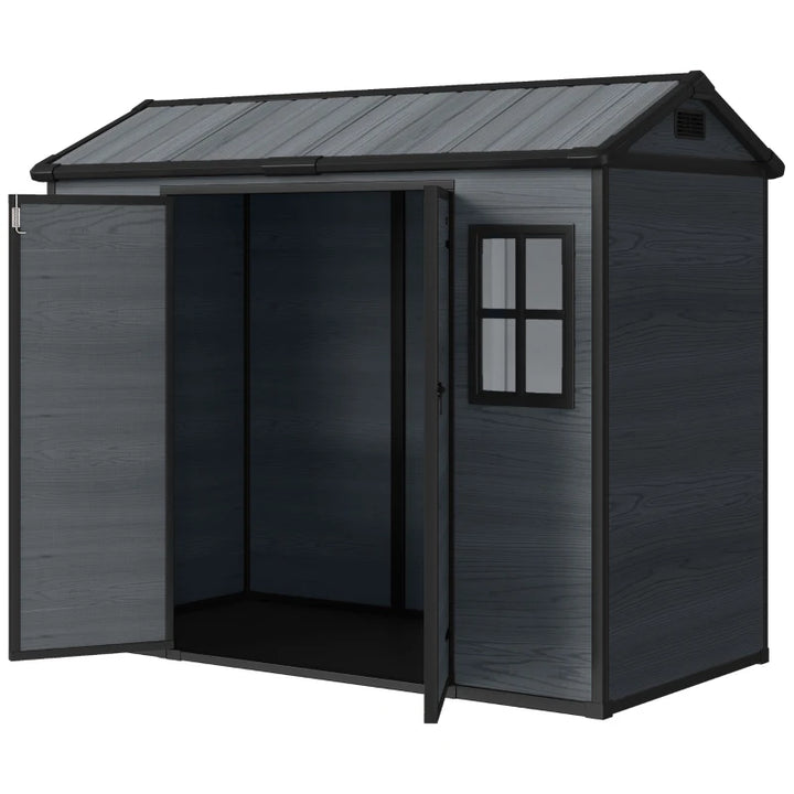 Resin Garden Shed Wood-Effect Outdoor Storage with Floor and Lockable Doors - Spacious Weather-Resistant Storage