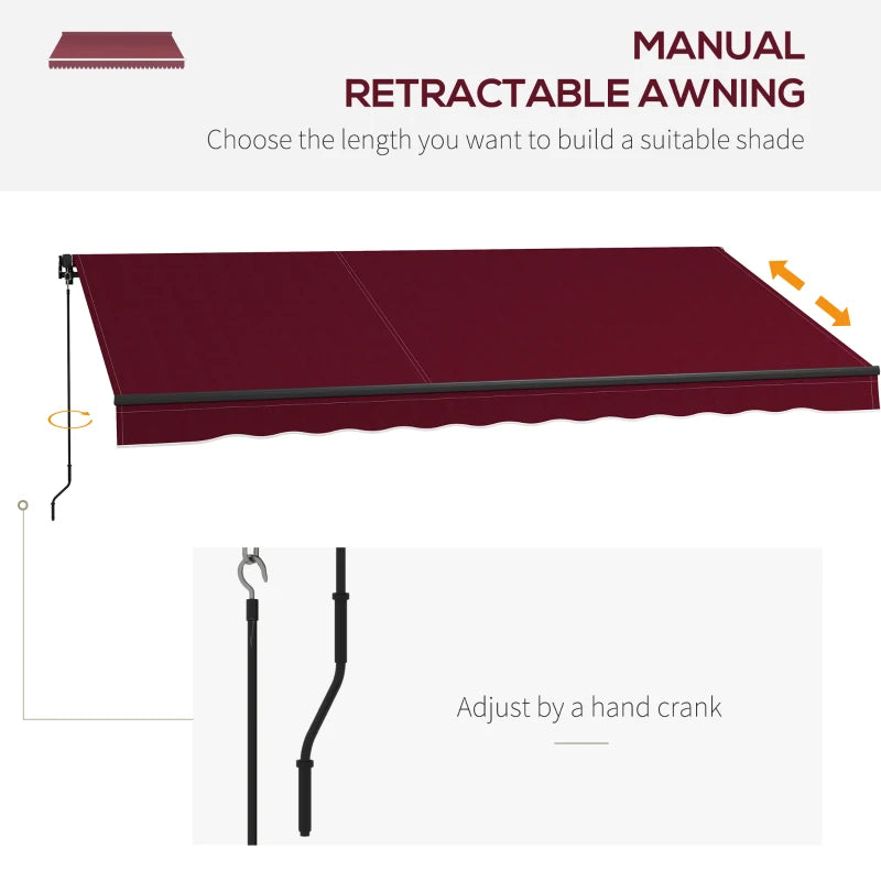 13' x 10' Manual Retractable Awning UV Resistant Sun Shade Canopy Outdoor Patio Deck, Wine Red