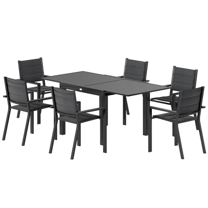 Patio Dining Set For 6 - Expandable Aluminum Outdoor Table And Stackable Chairs