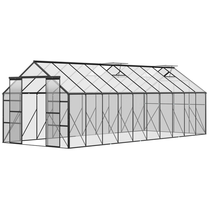 20' x 8' x 7' Walk-in Aluminum Polycarbonate Greenhouse Outdoor Garden Flower Vegetable Plant Black