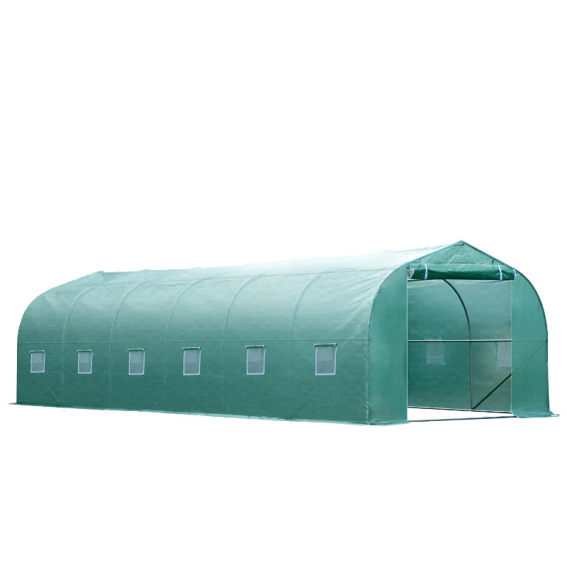 26’ x 10’ x 7’ Large Walk-In Dome Tunnel Garden Greenhouse w Door Windows, Galv Steel, Green