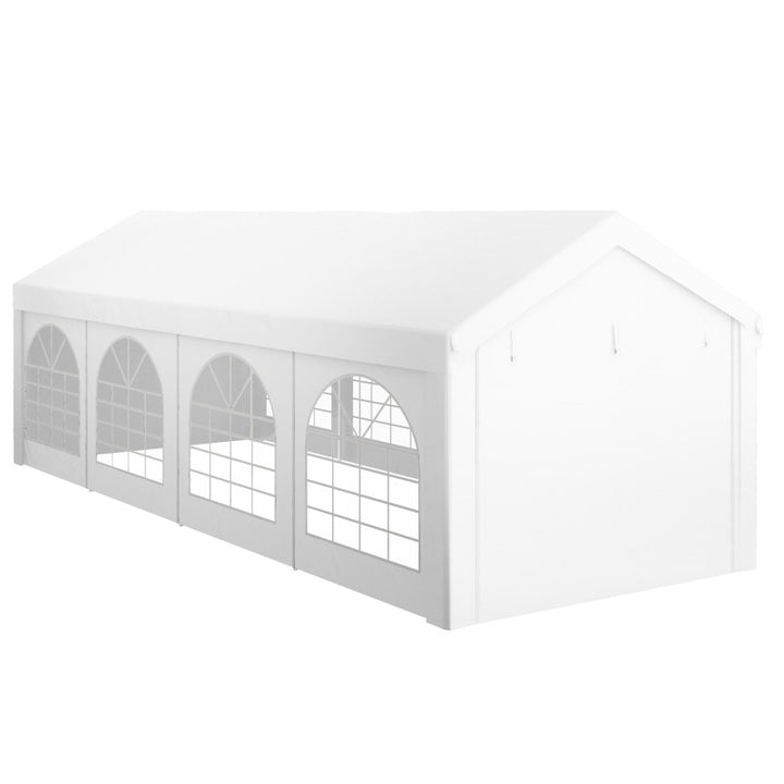 26' x 10' Portable Party Tent Canopy Carport w/ Removable Sidewalls, Doors, & Windows - White