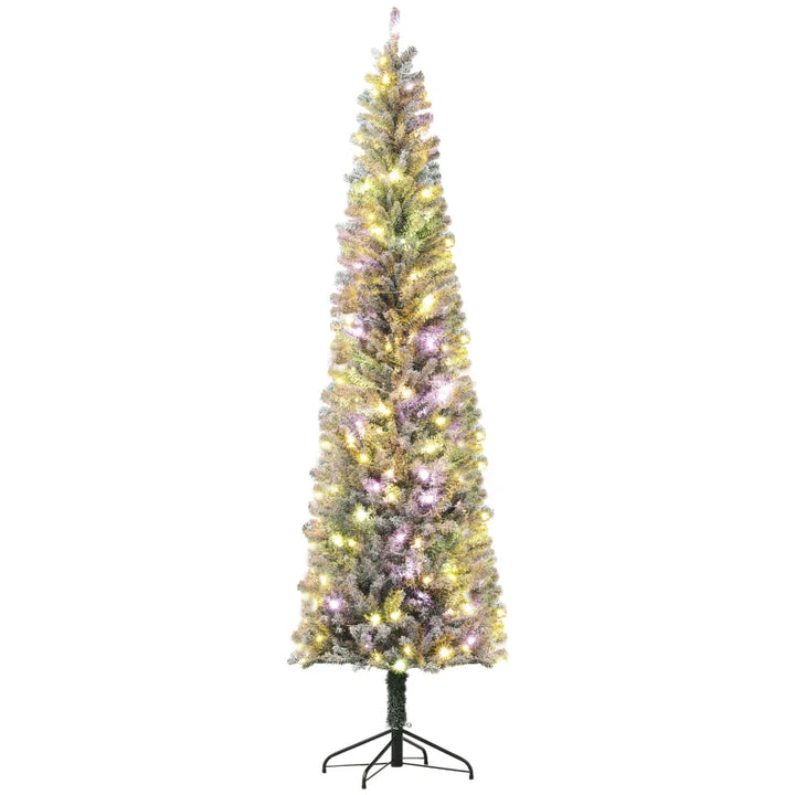 NEW 9ft 895-Tip Prelit Flocked Pencil Artificial Tree, 170 Lights, Remote, Christmas Holiday Green