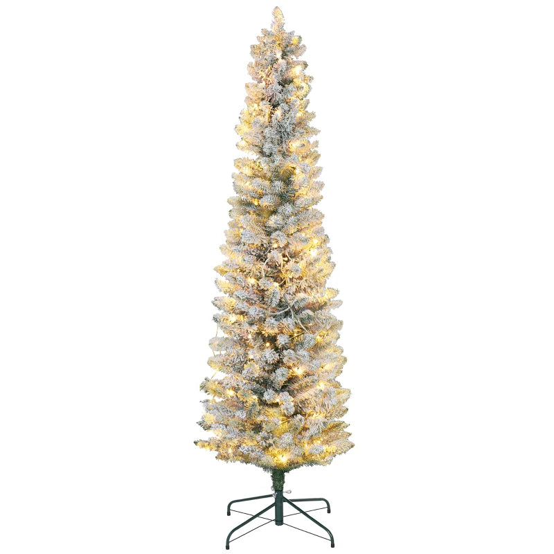 7ft 405-Tip Prelit Ultra Slim Pencil Artificial Christmas Holiday Tree, 180 Warm Lights, Green