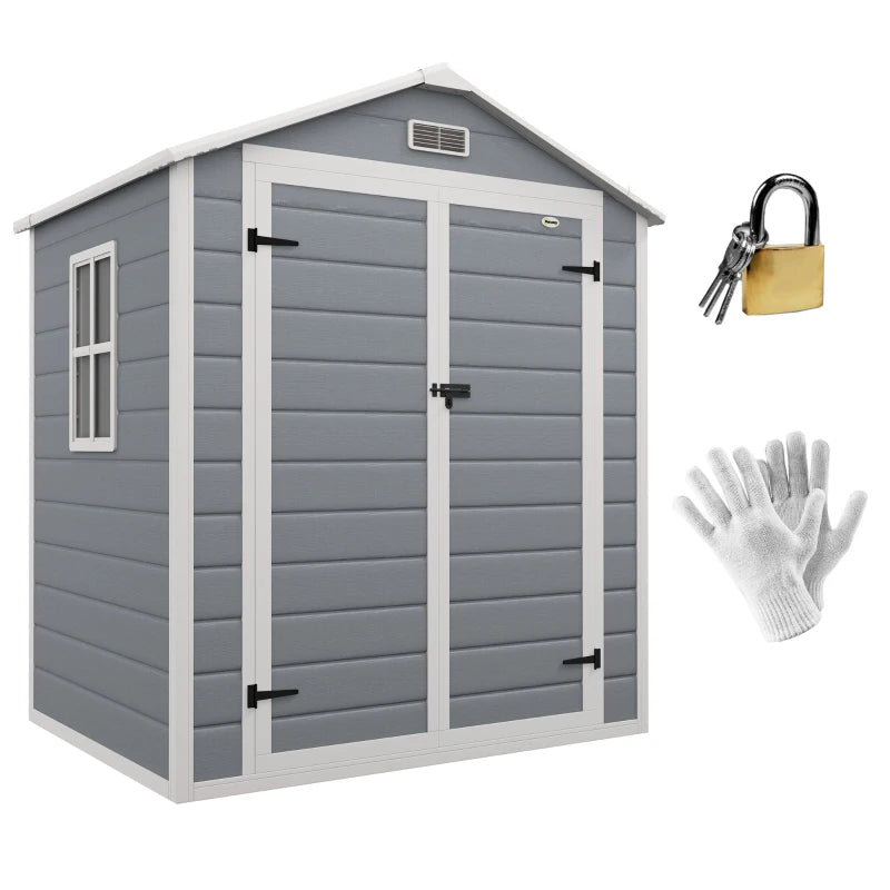 6' x 4.5' Resin PP Plastic Aluminum Outdoor Tool Storage Shed w 2 Doors for Patio Garden, Grey