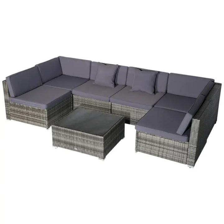 7pc PE Rattan Wicker Sectional Conversation Furniture Set w/ Cushions for Outdoor Patio - Grey