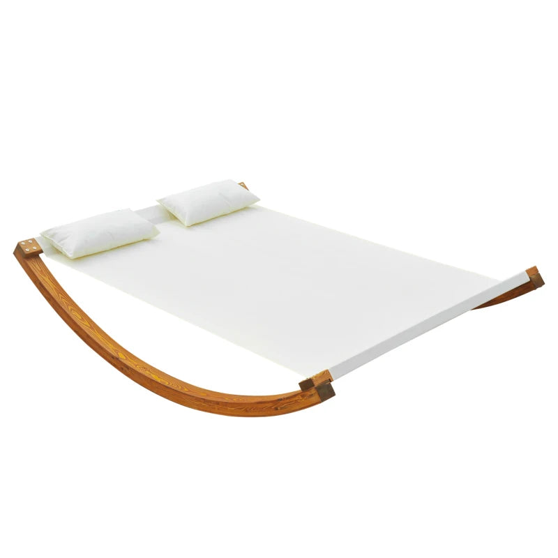 2 Person Rocking Double Sun Lounger Flat Wooden Chaise Patio Deck, Larch Wood Frame, White