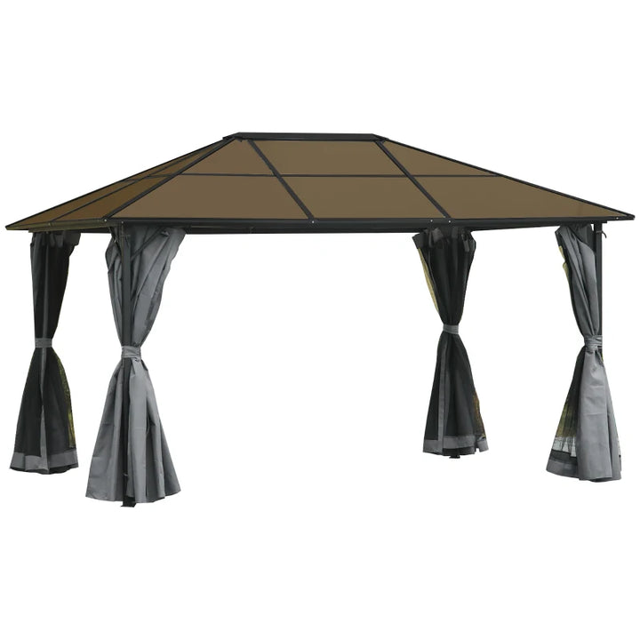 13’ x 10' Aluminum Metal PC Hardtop Gazebo Shelter Canopy w/ Curtains, Mesh Walls - Black, Grey