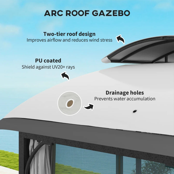 Double Roof 11'x13' Patio Gazebo Canopy with Netting and Curtains - UV Protection and Durable Metal Frame
