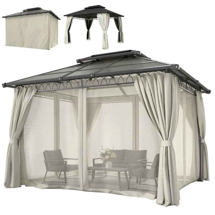 10' x 12' Outdoor Gazebo Canopy - Durable Double Roof with Polycarbonate Hardtop
