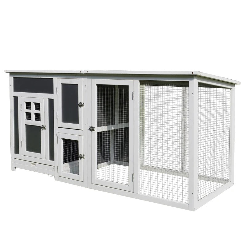 63" Wooden Outdoor Chicken Coop Hen House Bunny Rabbit Cage w Nesting Box, Removable Tray, Grey