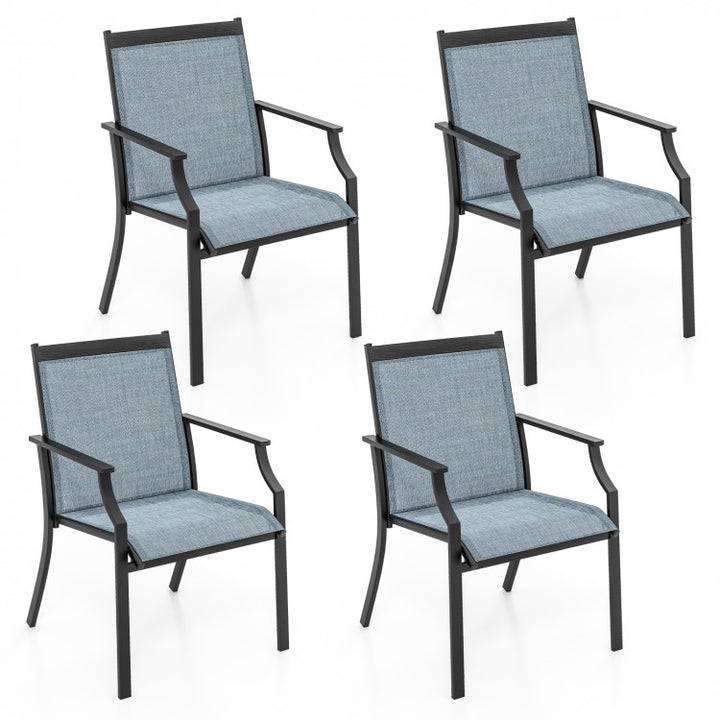 Set of 4 Patio Dining Lounge Chairs, Breathable Mesh & Metal for Outdoor Lawn Garden, Light Blue