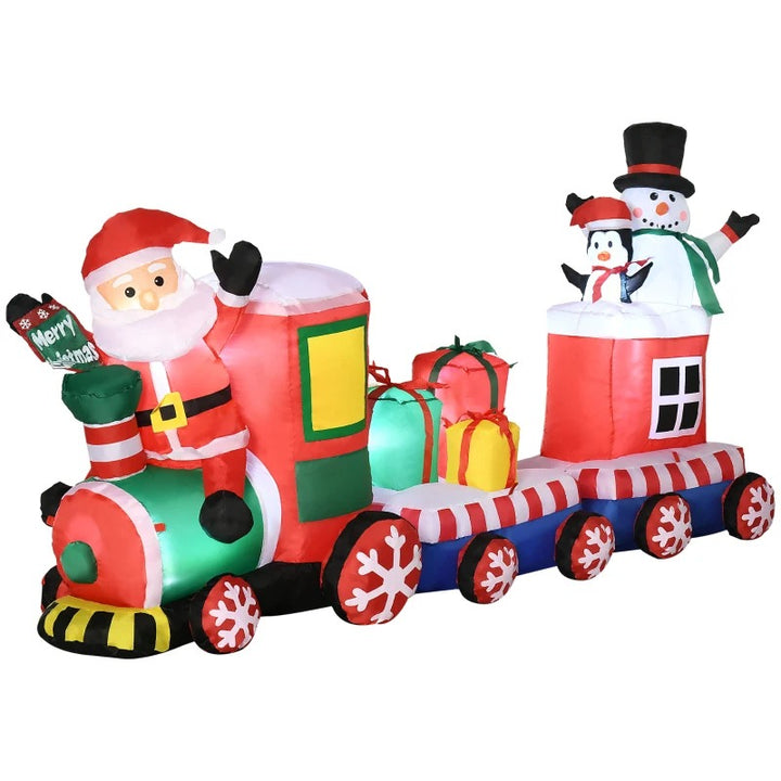 8ft Long Inflatable Holiday Christmas Outdoor Decoration w Light, Santa Train, Snowman, Penguin