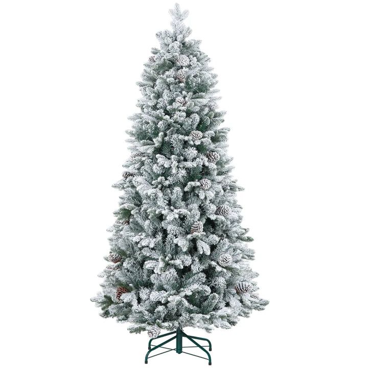 6ft 1489-Tip Lush Natural Look Snow Flocked Artificial Christmas Holiday Fake Xmas Tree, Green