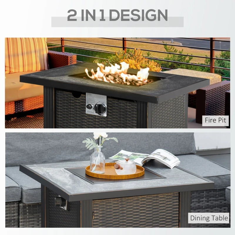 30" Square 50,000 BTU Propane Gas Fire Pit Table Heater w Cover for Outdoor Patio, Black-Brown