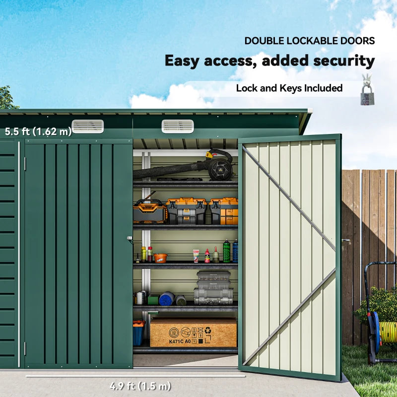 Galvanized Garden Storage Shed 8x4FT - Durable Metal Outdoor Shed with Double Doors and Vents