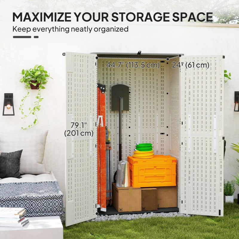 Outdoor Storage Cabinet Cream White - Large Capacity Lockable Garden Shed