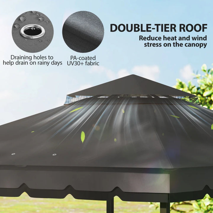 Double Roof Patio Gazebo Canopy 10' x 12' - Outdoor Garden Shelter with Curtains and Netting