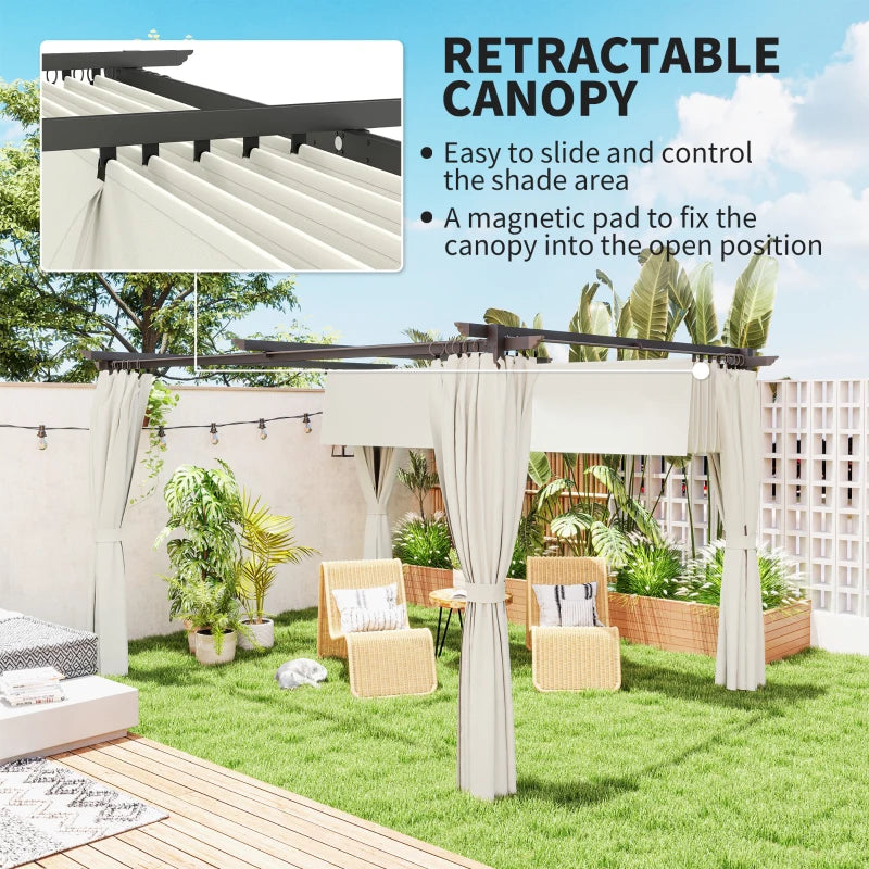 10x13 Pergola with Retractable Canopy and Curtains - UPF30+ Sun Shade Patio Shelter