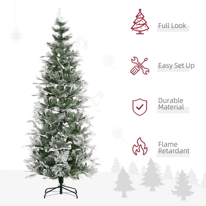 7.5ft 880-Tip Unlit Frosted Realistic Christmas Holiday Xmas Tree, Cypress Branches, Snow Green