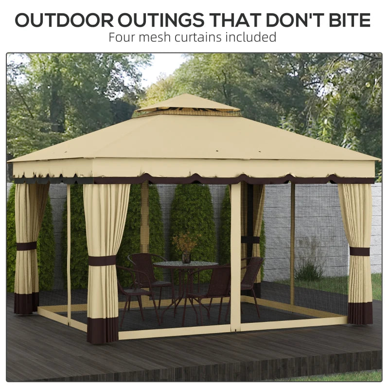Double Roof Patio Gazebo Canopy 10'x12' - Outdoor Shelter with Curtains and Netting