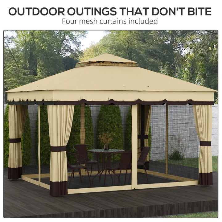 Double Roof Patio Gazebo Canopy 10'x12' - Outdoor Shelter with Curtains and Netting