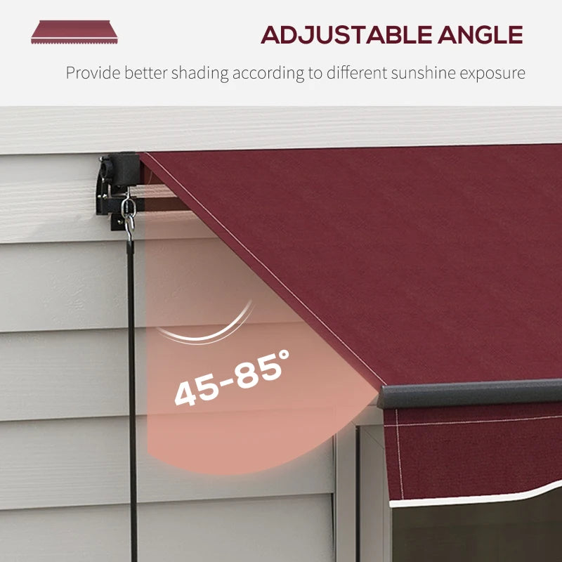 13' x 10' Manual Retractable Awning UV Resistant Sun Shade Canopy Outdoor Patio Deck, Wine Red