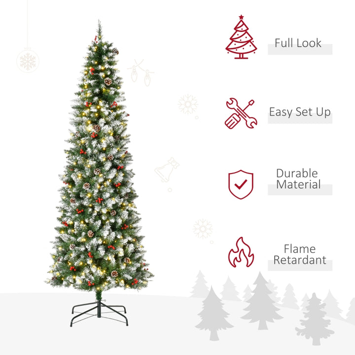 7.5ft 1075-Tip Prelit Snow Tipped Artificial Pencil Christmas Holiday Tree 350 LED Lights Green