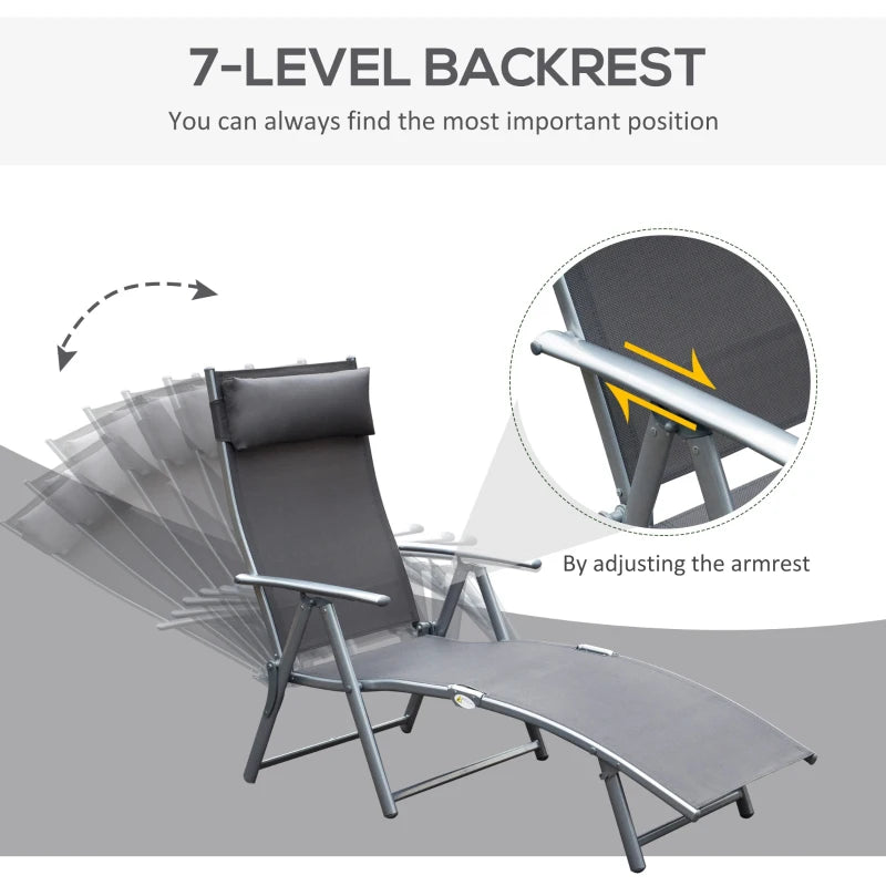 Folding Deck / Patio Sun Lounger w/ Neck Pillow - Grey
