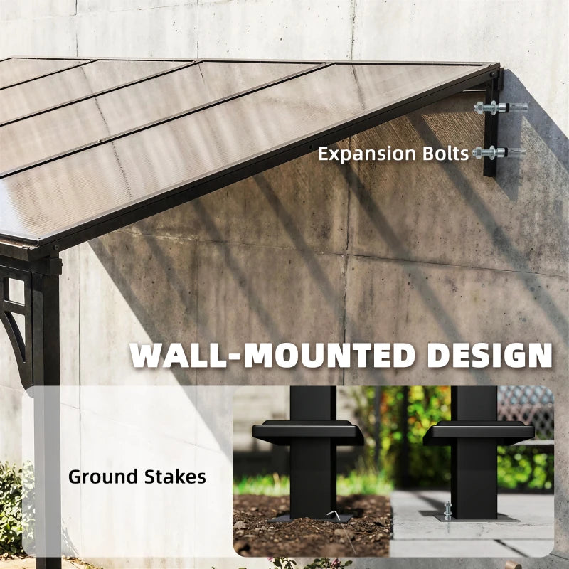 13' x 10' Lean-to Hardtop Wall-Mounted Outdoor Pergola - Durable Polycarbonate Roof & Metal Frame