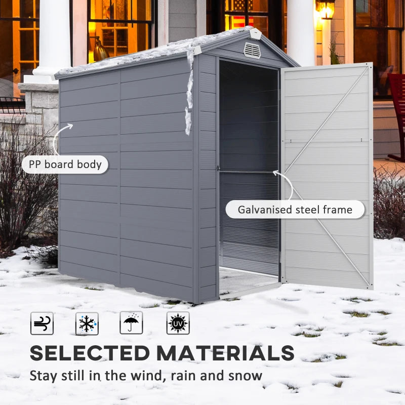 4.5' x 6' Resin PP Plastic Aluminum Outdoor Tool Storage Shed w Swing Door, Patio Garden, Grey