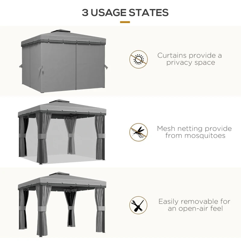 10' x 10' 2-Tier Outdoor Gazebo Canopy Tent with Mesh Sidewalls - Durable Weather-Resistant Patio Shelter