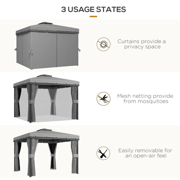 10' x 10' 2-Tier Outdoor Gazebo Canopy Tent with Mesh Sidewalls - Durable Weather-Resistant Patio Shelter