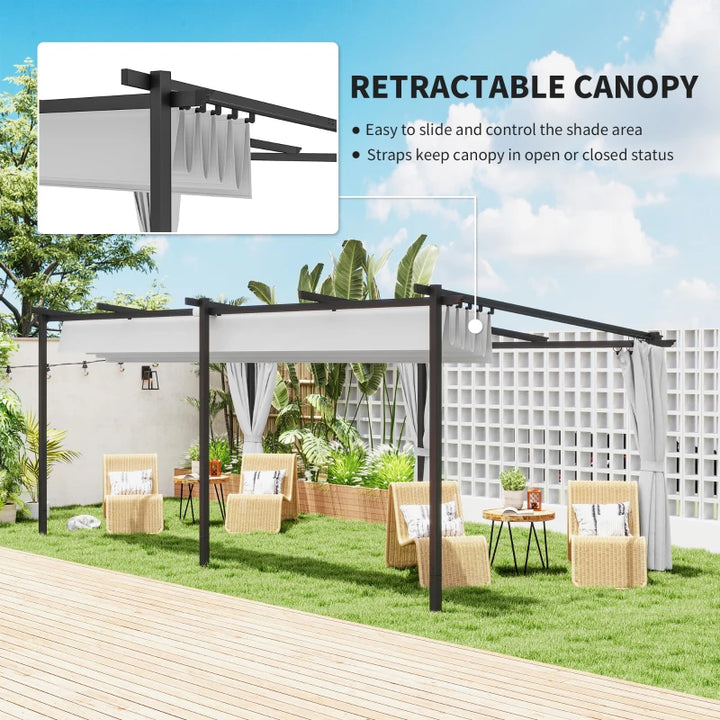 Metal Retractable Pergola Canopy with Sidewalls - UPF30+ Outdoor Sun Shade Shelter