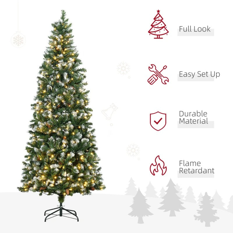 7.5ft 1051-Tip Pre-lit Realistic Artificial Christmas Xmas Tree, Pine Cones 350 LEDs Snow Green