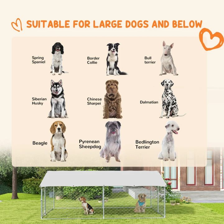 13' x 7.5' x 5' Galv Steel Dog House w Door, Roof, Playpen Kennel Shelter Heavy Duty Outdoor