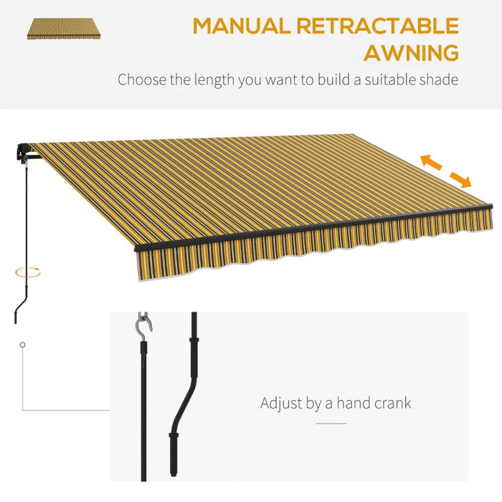 12' x 10' Manual Retractable Awning UV Resist Sun Shade Canopy Outdoor Patio Deck, Yellow Grey