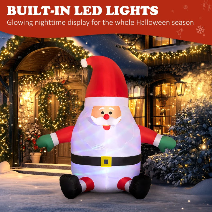 NEW 6ft Inflatable Holiday Christmas Outdoor Blow Up Lawn Display w Colourful Lights, Sitting Santa