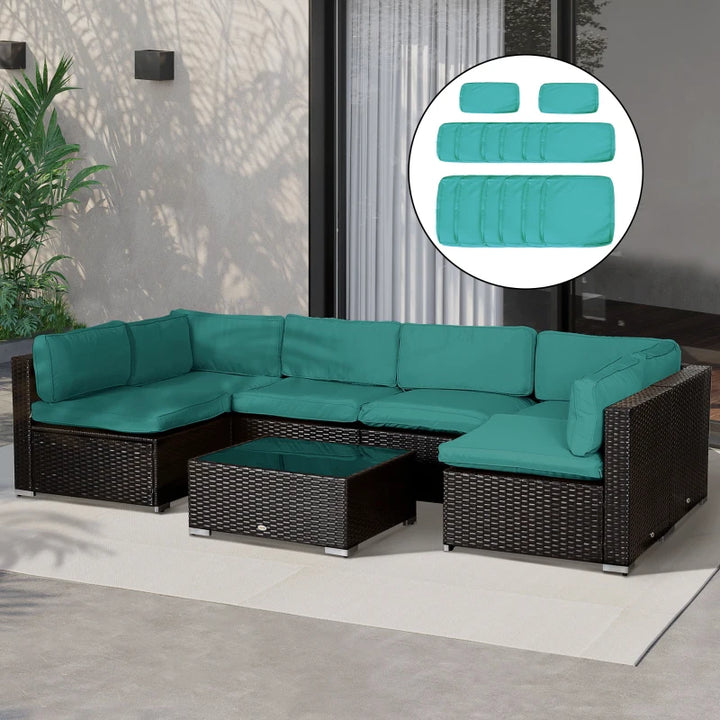 14pc Replacement Patio Cushion Cover Set for Outdoor Sectional Sofa Set, Turquoise Blue-Green