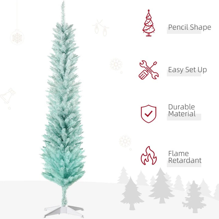 NEW 6ft 360-Tip Slim Pencil Artificial Christmas Holiday Xmas Tree Decor w Base, Lt Blue Turquoise