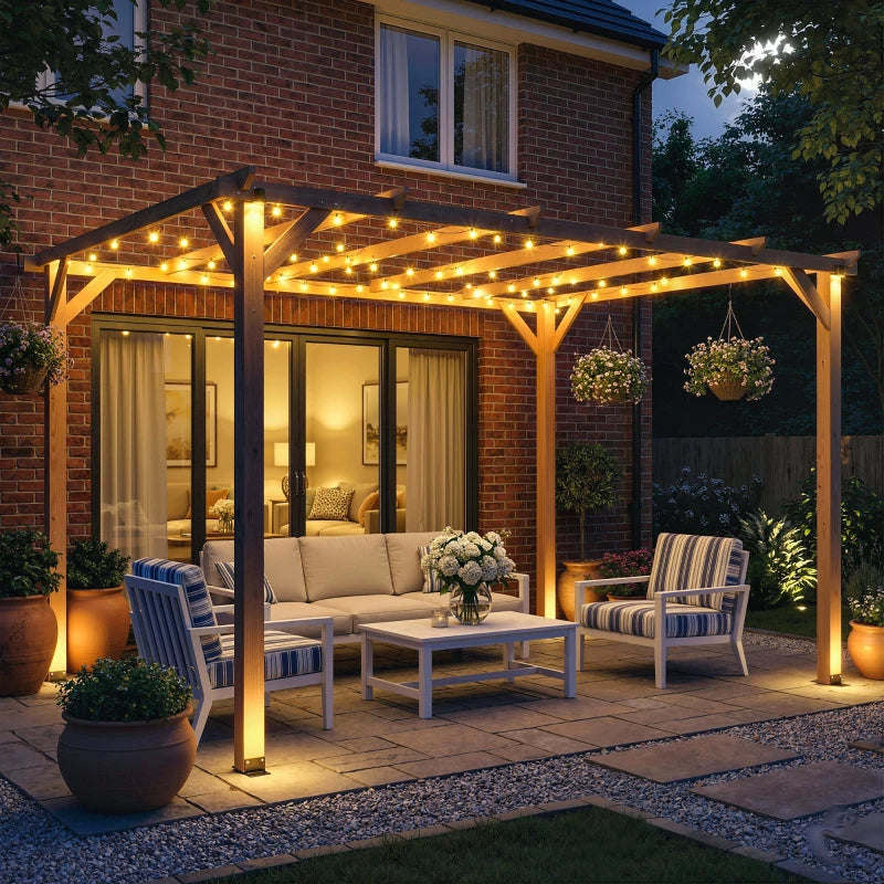 Wooden Pergola 10' x 13' Outdoor Gazebo with Grape Trellis - Natural Shade and Garden Shelter