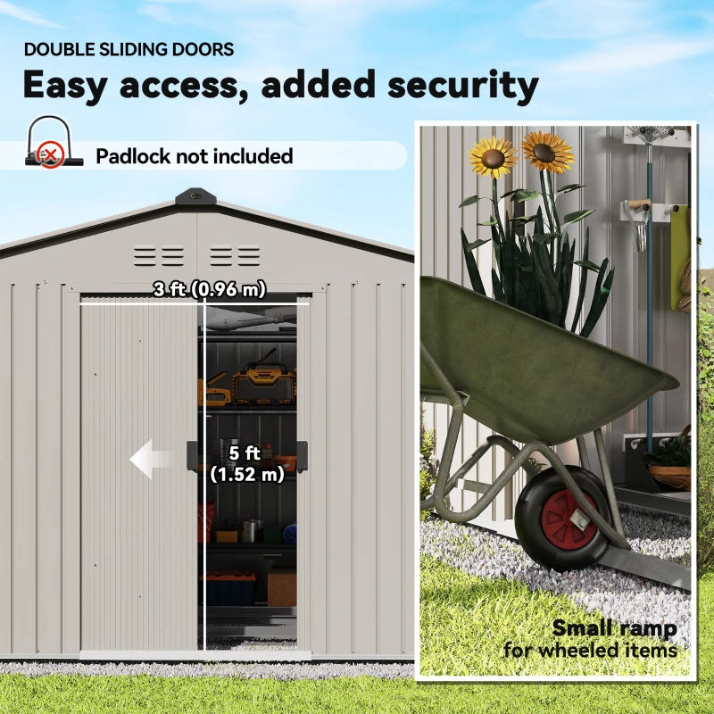 9.1' x 6.4' Metal Garden Storage Shed with Double Sliding Doors - Durable Outdoor Tool Storage