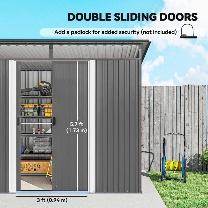 9' x 6.5' Outdoor Metal Garden Shed Utility Tool Storage - Durable Steel Backyard Storage
