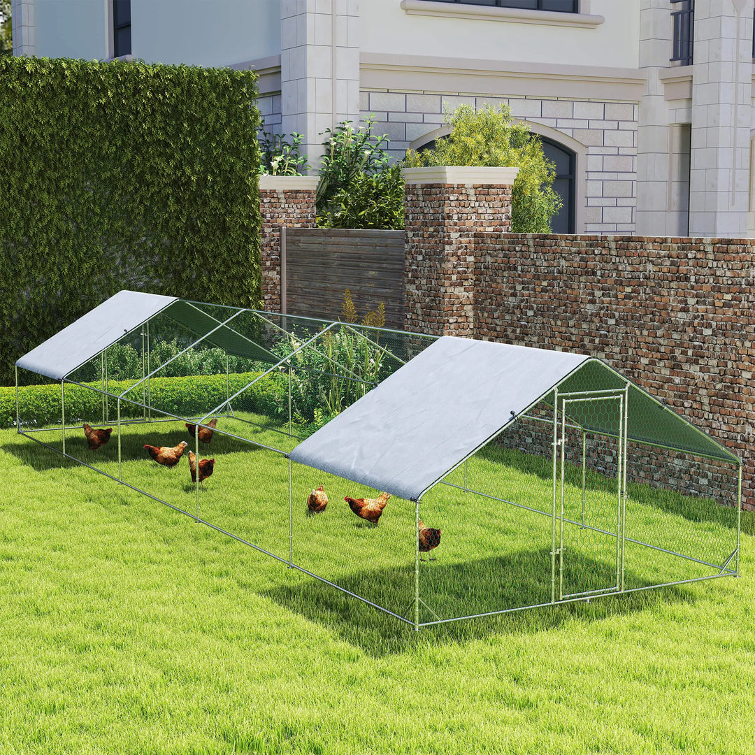 32.8' x 9.8' x 6.4' Large Galv Steel Chicken Run Outdoor Coop Cage Shelter for Pet Fence Yard