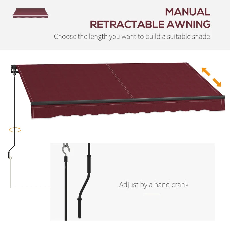 10' x 8' Manual Retractable Awning UV Resistant Sun Shade Canopy Outdoor Patio Deck, Wine Red